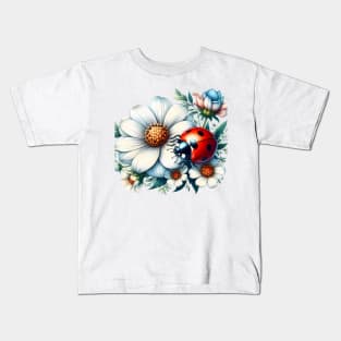 A ladybug decorated with beautiful colorful flowers. Kids T-Shirt